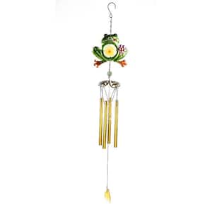 31 in. Frog Wind Chime Glass Painted Metal Wind Chime