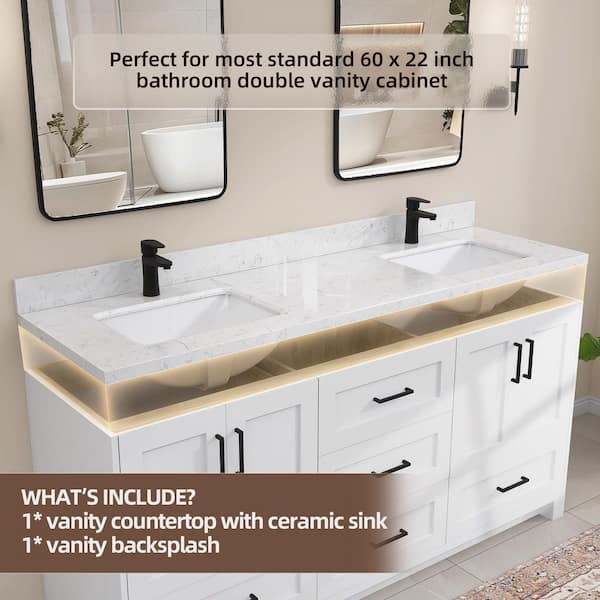 Zeafive Kar 60.4 in. W x 22 in. D Engineered Stone White