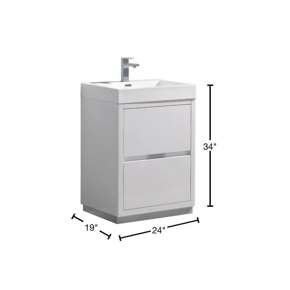 Valencia 24" Glossy White Modern Free Standing Vanity with Acrylic Sink