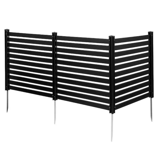 50 x 48 in. 3-Panel Vinyl Privacy Screen with Ground Stakes, AC & Trash Can Outdoor Fence