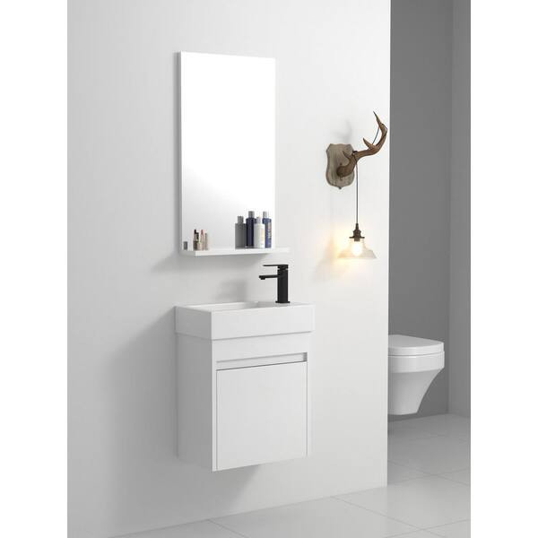 White Ceramic Wall Mount Bathroom Cabinet Vanity Sink