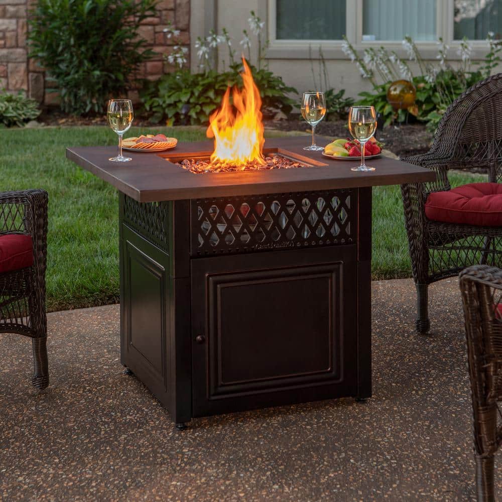 Bronze Square Steel Propane Gas Fire Pit Table with Oil-Rubbed Finish