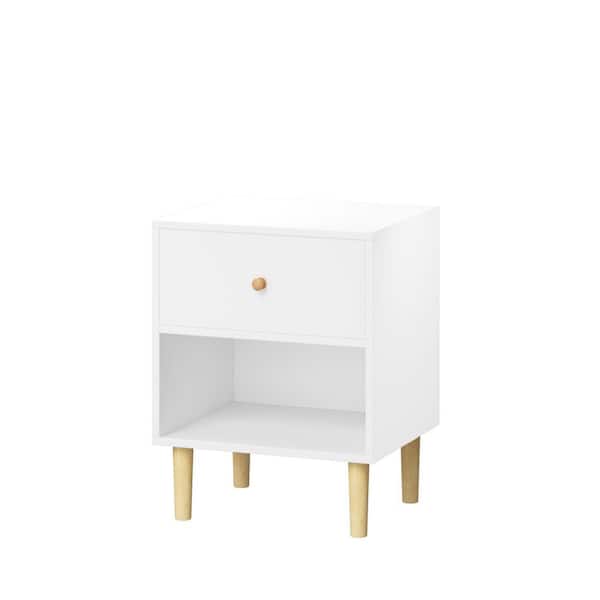 23.22''H Wooden Nightstand with One Drawer and 1-Shelf for Livingroom, Bedroom in White
