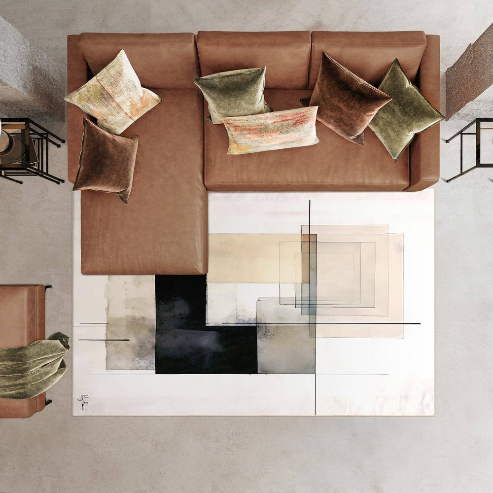 Black and Beige Geometric Washable 8' x 10' Area Rug