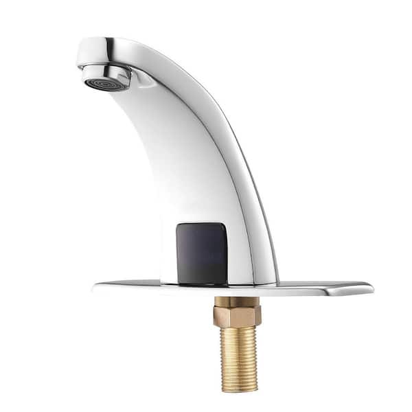 Touchless Bathroom Sink Faucet, Motion Sensor, Cover Plate, Battery Hot/Cold for 9/16 in. Pipe, Commercial Chrome Silver