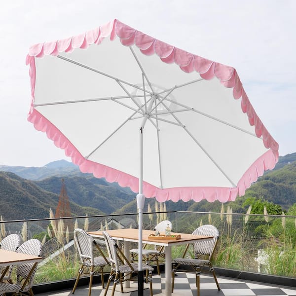 9 ft market patio umbrella pink Garsing 9-ft Aluminum Pink Push-button Tilt Market Patio Umbrella  Funsite-9Ft-2LY -Pink