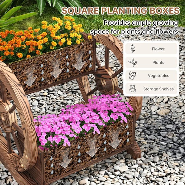 Sizzim 2-Tier Wooden Wagon Planter Box, Decorative Wood