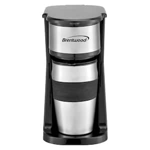 Single Cup Black Portable Coffee Maker with 14 oz. Travel Mug