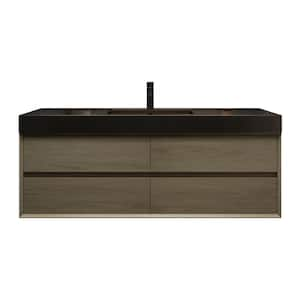 MIA 59 in. W. x 20 in. D x 24 in. H Single Sink Floating Bath Vanity in Coffee Wood with Black Stainless-Steel Top