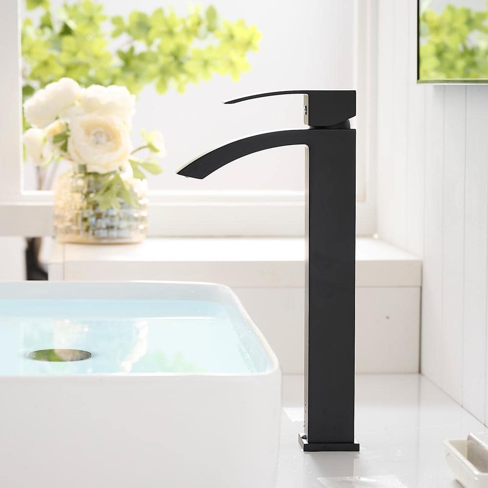Matte Black Tall Single Handle Vessel Sink Faucet