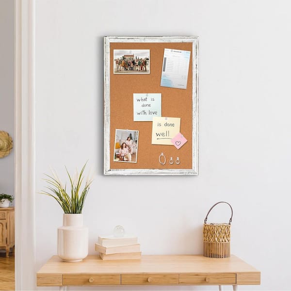 Whitewash Framed Bulletin Board With 3 Hemp Ropes, Rustic Linen Pin - View #10