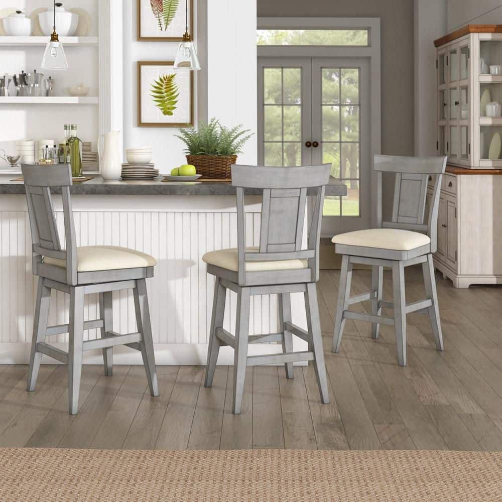INSPIRE Q Antique Gray Panel Back Wood Swivel Bar Stool 40530SW2
