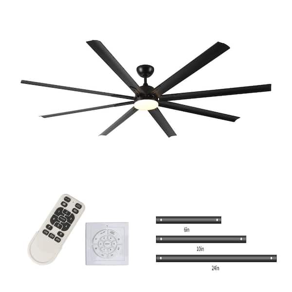 7 ft. 6 Fan Speeds Indoor Black 110 RPM 2880 Lumen Industrial HVLS Ceiling Fan with Remote and Wall Control Included