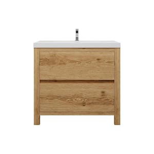 Louis 36 in. W x 20 in. D x 35 in. H Single Sink Freestanding Bath Vanity in Yellow Wood with White Acrylic Top