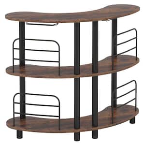 Bryan Rustic Brown Bar Unit for Liquor, 3-Tier Bar Cabinet with Storage Shelves for Home/Kitchen/Bar/Pub