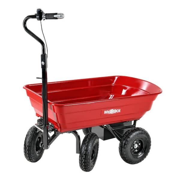 2.6 cu. ft. Black Plus Red Steel Four-Wheeled Wheelbarrow Electric Garden Cart