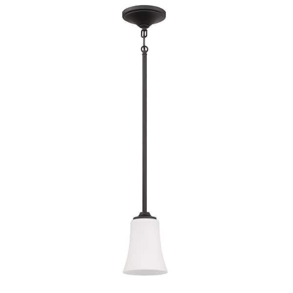 Gwyneth 100 Watt 1 Light Flat Black Finish Kitchen Mini Pendant Light w/Frost White Glass Shade, No Bulbs Included