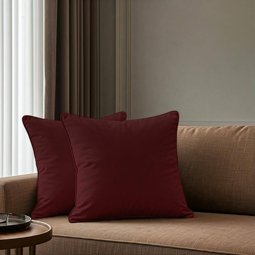 Wine Red 20" x 20" Velvet Throw Pillow Covers Set