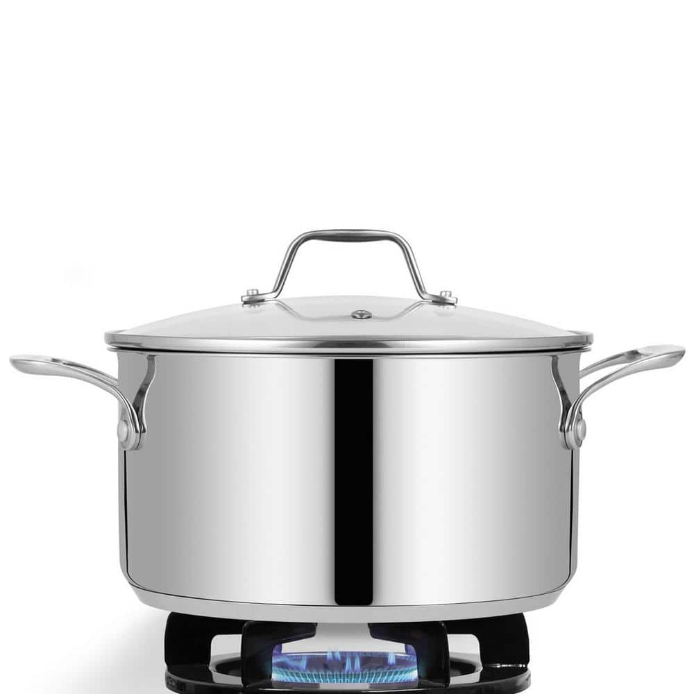 BERGNER Small 2.6 qt. Stainless Steel Soup Pot with Tempered Glass Lid and  Steamer Insert BGUS10127STS - The Home Depot