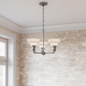 Foxcroft 3-Light Antique Nickel Chandelier with Clear Prismatic Glass Shades