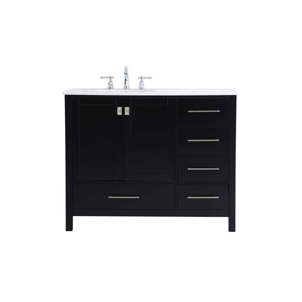 Timeless Home 42 in. W x 22 in. D x 34 in. H Single Bathroom Vanity in Black with White Quartz with White Basin