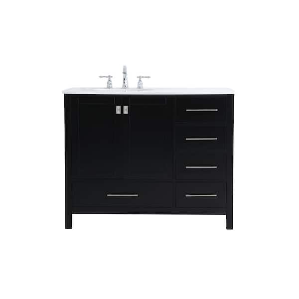 Unbranded Timeless 42 in. W x 22 in. D x 34 in. H Single Bathroom Vanity in Black with Calacatta Engineered Stone with White Basin