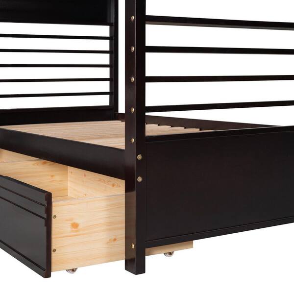 GODEER Espresso Twin Over Twin Wood Bunk Bed with 2-Drawers