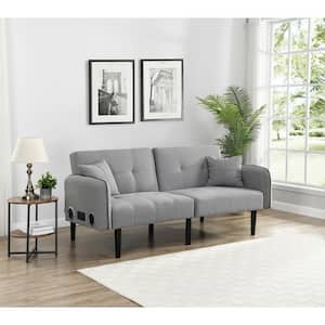 Linen Upholstered Modern Convertible Folding Ottoman Sofa Bed with Stereo, for Compact Living Spaces