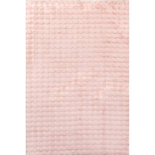 nuLOOM Jeni Solid Faux Rabbit Machine Washable Blush 7 ft. 6 in. x 9 ft. 6 in. Area Rug