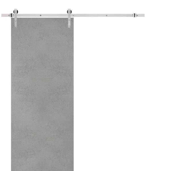 Sartodoors 0010 30 in. x 96 in. Flush Concrete Finished Wood Sliding Barn Door with Hardware Kit Stainless
