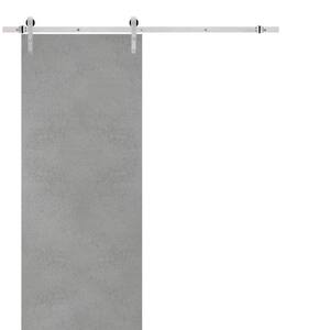 0010 42 in. x 80 in. Flush Concrete Finished Wood Sliding Barn Door with Hardware Kit Stainless