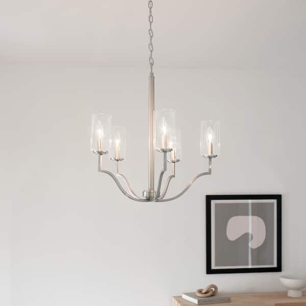 KICHLER Armando 24.35 in. 5-Light Brushed Nickel Updated Traditional Shaded Circle Chandelier for Dining Room