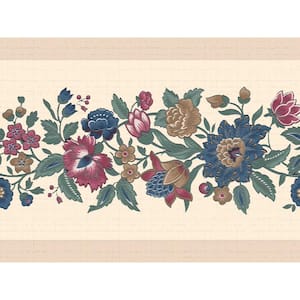 Falkirk Dandy II Blue Green Pink Flowers on Vines Floral Peel and Stick Wallpaper Border