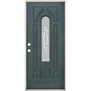 36 in. x 80 in. Right-Hand/Inswing Center Arch Blakely Decorative Glass Denim Steel Prehung Front Door