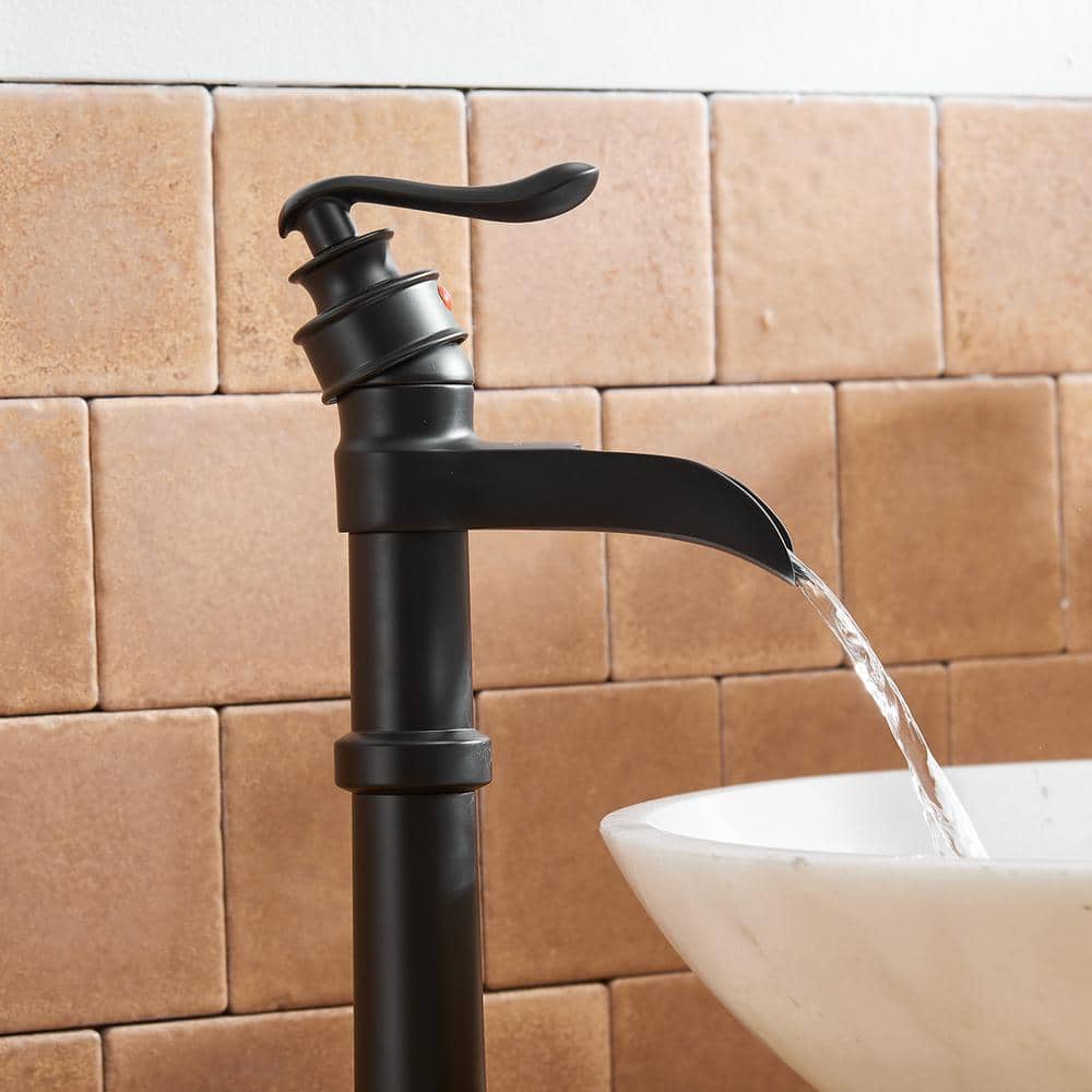 Matte Black Single-Handle Waterfall Vessel Bathroom Faucet