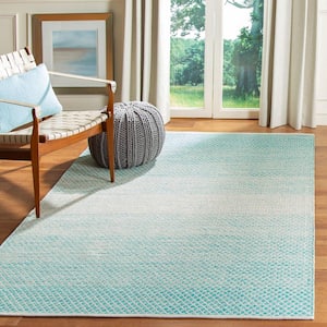 Montauk Turquoise/Ivory 6 ft. x 9 ft. Striped Distressed Geometric Area Rug