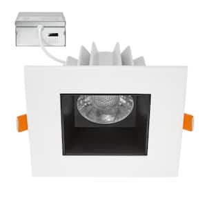 4 in. Slim Square Recessed Anti-Glare LED Downlight, White Trim Black Baffle, Canless IC Rated, 1200 Lumens, 5 CCT