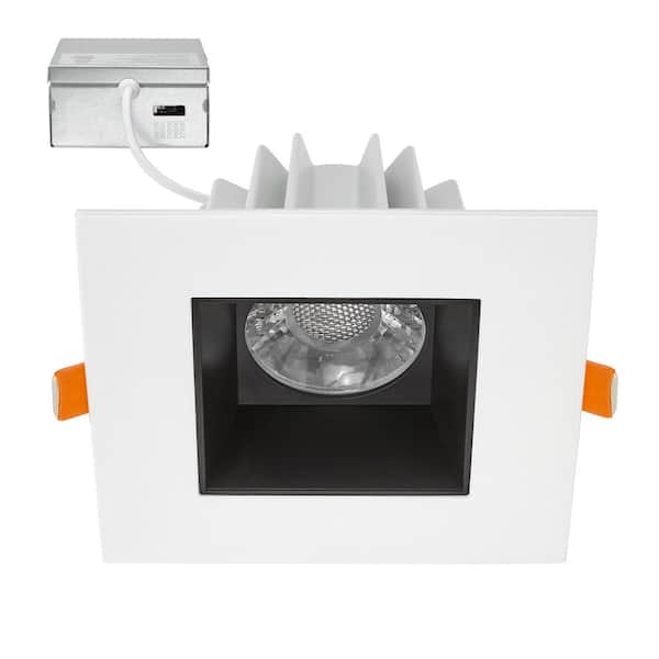 Maxxima 4 in. Slim Square Recessed Anti-Glare LED Downlight, White Trim Black Baffle, Canless IC Rated, 1200 Lumens, 5 CCT