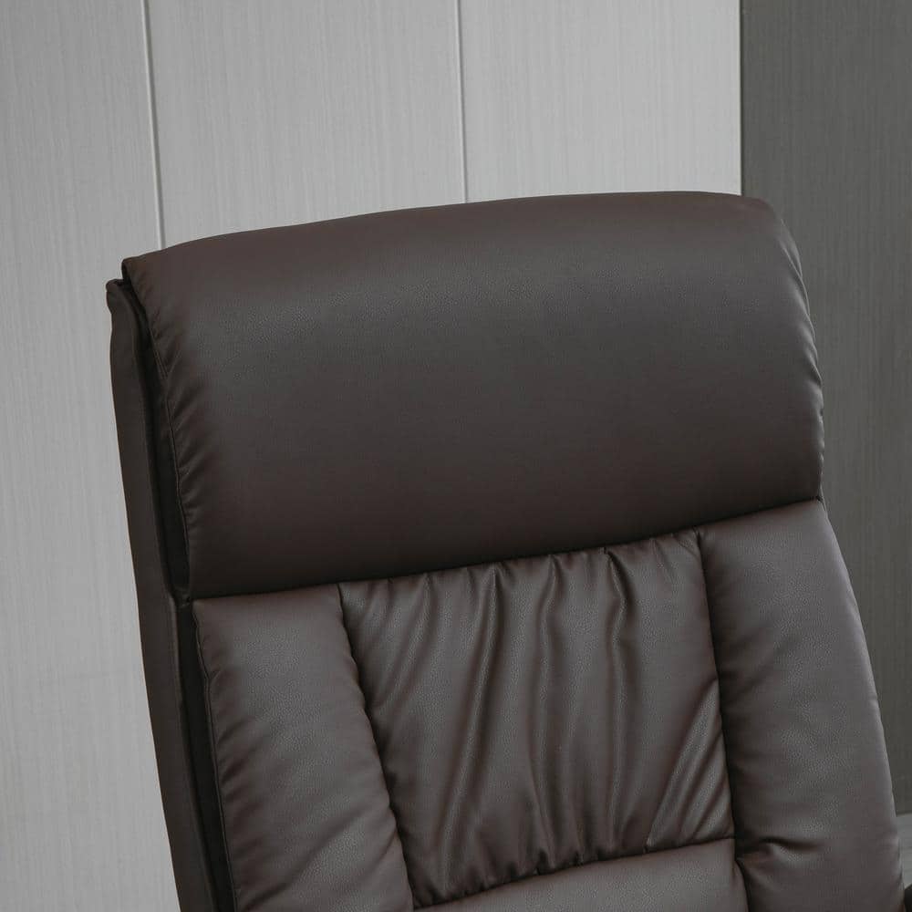 Swivel Brown Faux Leather Recliner with Ottoman and Metal Base