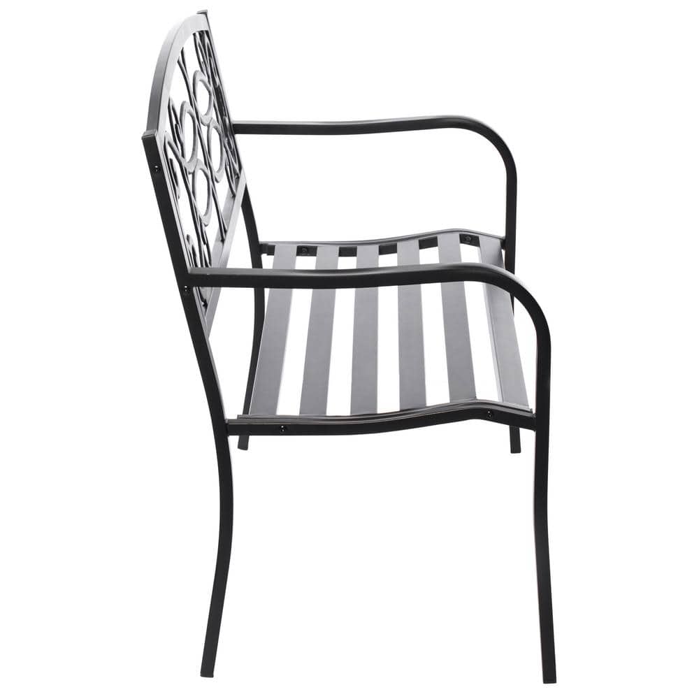 Gardenised Steel Outdoor Patio Garden Park Seating Bench with Cast Iron Scrollwork Backrest, Front Porch Yard Bench Lawn Decor