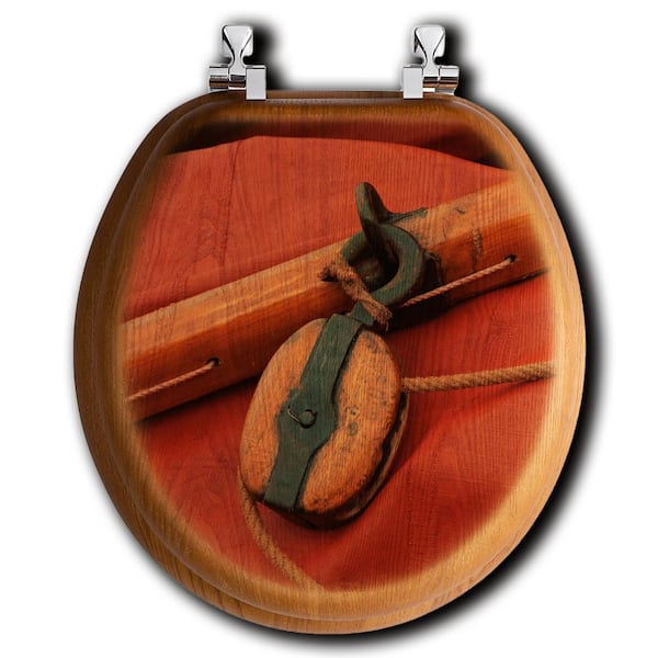 Unbranded Block and Tackle Round Closed Front Toilet Seat in Oak Brown