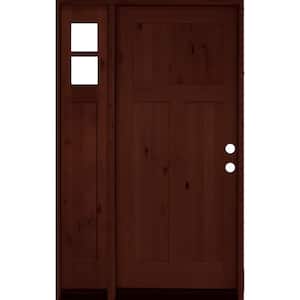 46 in. x 80 in. Alder 3Panel Left-Hand/Inswing Clear Glass Red Mahogany Stain Wood Prehung Front Door with Left Sidelite