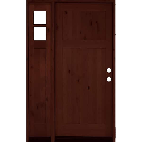 Krosswood Doors 46 in. x 80 in. Alder 3Panel Left-Hand/Inswing Clear Glass Red Mahogany Stain Wood Prehung Front Door with Left Sidelite
