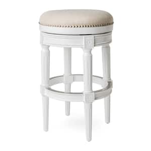 Pullman 31 in. Alabaster White Backless Wooden Bar Stool with Premium Cream Fabric Upholstered Seat