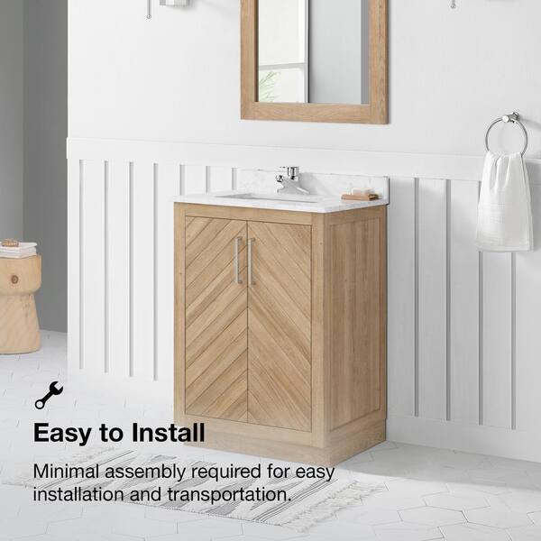 Huckleberry 24 in. W x 19 in. D x 34 in. H Single Sink Bath Vanity in Weathered Tan with White Engineered Marble Top