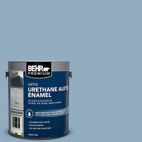 BEHR PREMIUM 1 gal. #BIC-10 Cotton Denim Urethane Alkyd Satin Enamel Interior/Exterior Paint