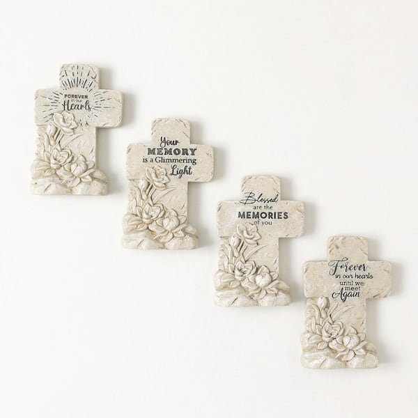 SULLIVANS White 4.75 in. x 6.25 in. Cement Memorial Cross (Set of 4)