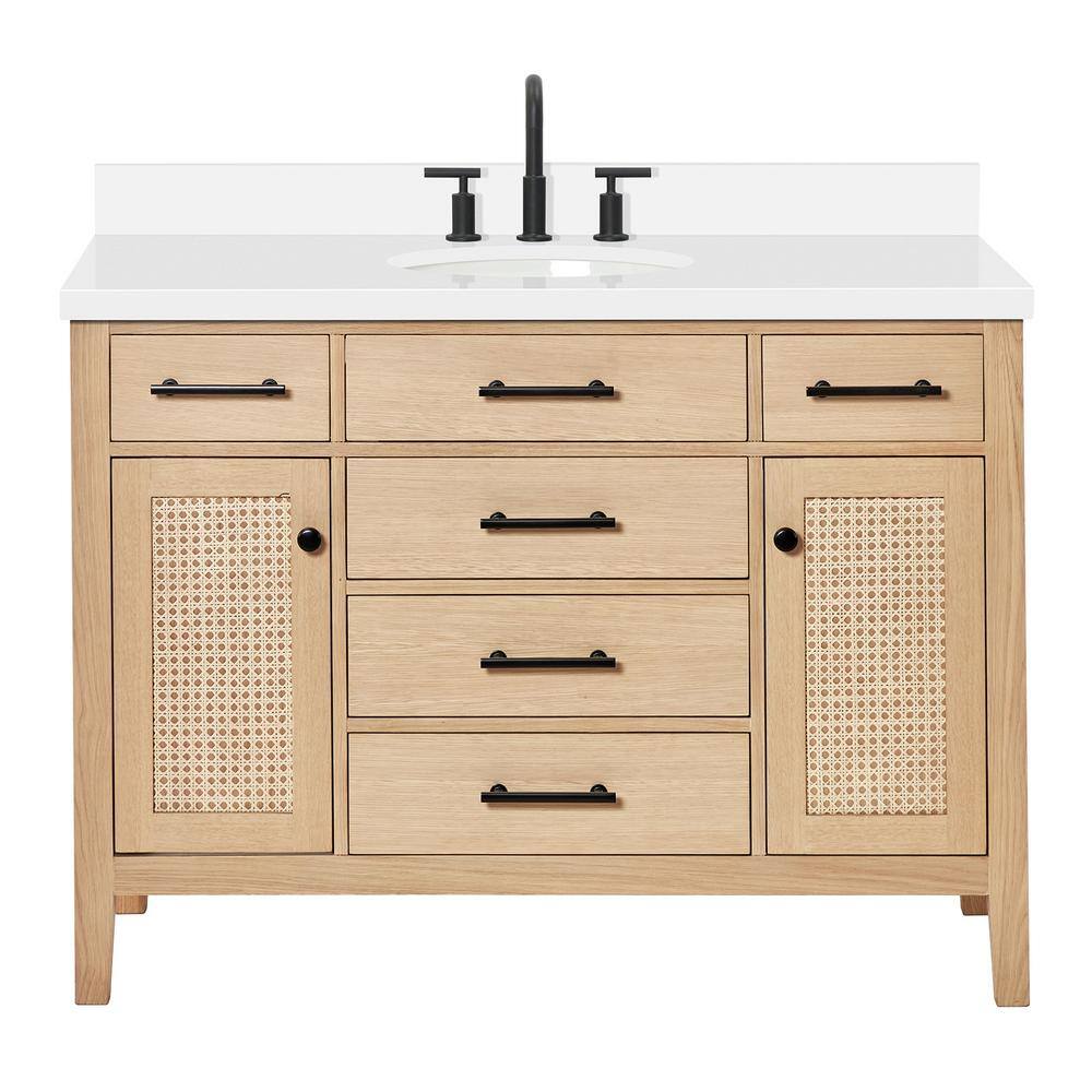 Camila 49" Light Brown Wood Single Sink Bathroom Vanity with White Quartz Top