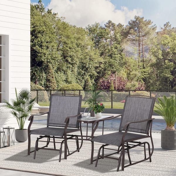 Unbranded 76 in. 2-Person Grey Metal Outdoor Glider with Coffee Table