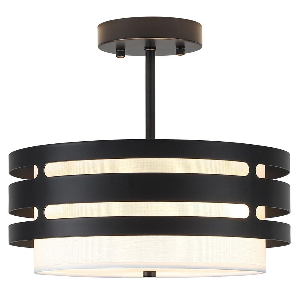 12.59 in. 3-Light Black Modern Drum Semi Flush Mount Ceiling Light with White Fabric Shade for Dining Room price history on PriceWatchPro